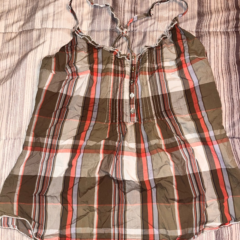 Aeropostale Brown and White Ruffled Camisole Top